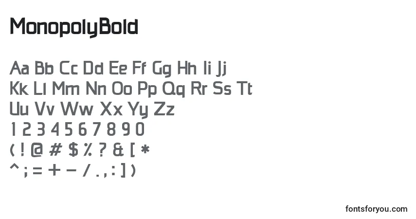 Шрифт MonopolyBold – алфавит, цифры, специальные символы