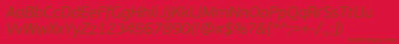 PfbeausansproLightitalic-Schriftart – Braune Schriften auf rotem Hintergrund