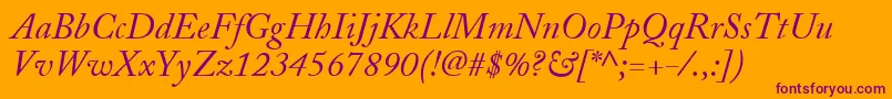 AdobeCaslonItalic-Schriftart – Violette Schriften auf orangefarbenem Hintergrund