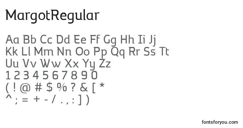 A fonte MargotRegular – alfabeto, números, caracteres especiais
