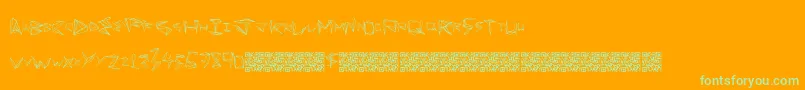 Funorigami-Schriftart – Grüne Schriften auf orangefarbenem Hintergrund