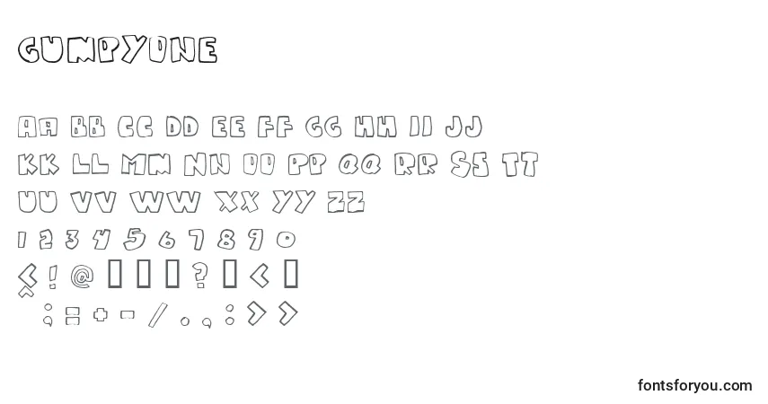 Schriftart Gumpyone – Alphabet, Zahlen, spezielle Symbole
