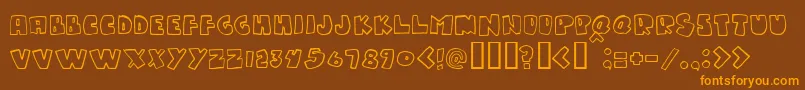 フォントGumpyone – オレンジ色の文字が茶色の背景にあります。