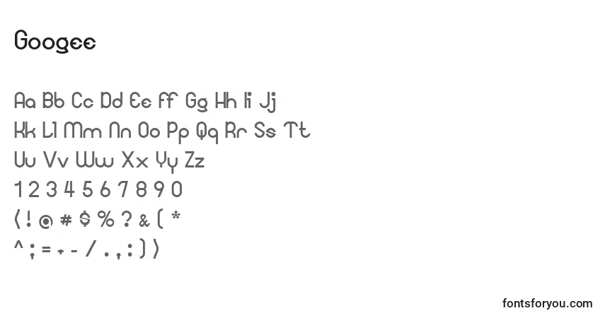 Czcionka Googee – alfabet, cyfry, specjalne znaki