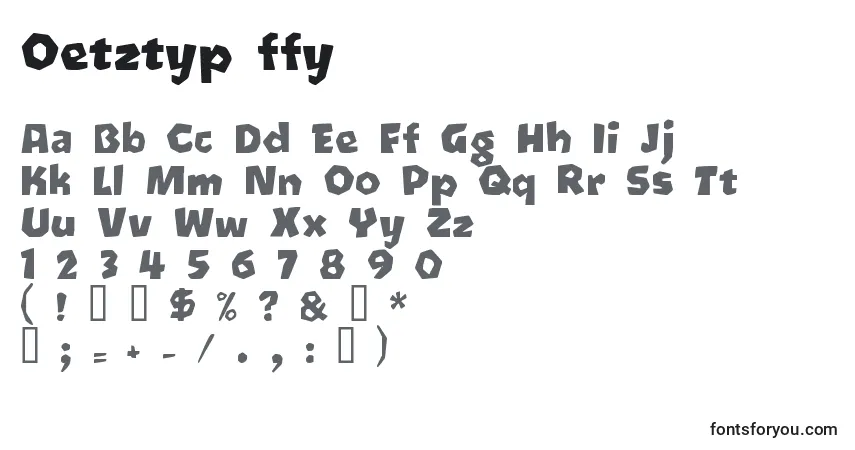Schriftart Oetztyp ffy – Alphabet, Zahlen, spezielle Symbole