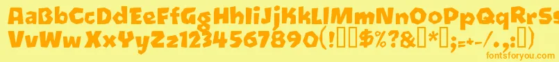 フォントOetztyp ffy – オレンジの文字が黄色の背景にあります。