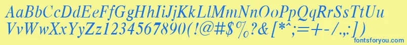 フォントRespnita – 青い文字が黄色の背景にあります。