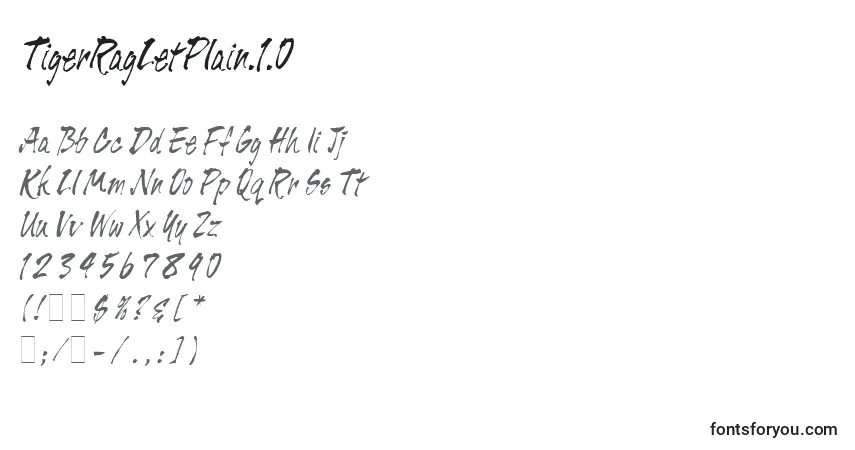 A fonte TigerRagLetPlain.1.0 – alfabeto, números, caracteres especiais