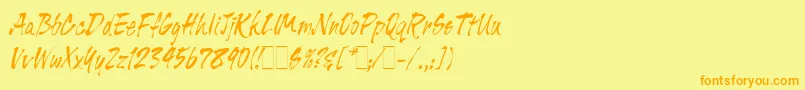 フォントTigerRagLetPlain.1.0 – オレンジの文字が黄色の背景にあります。