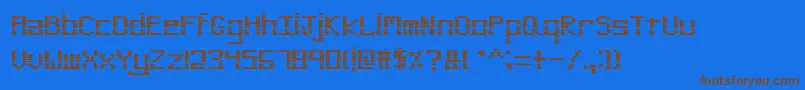 フォントPinstripeBitmap – 茶色の文字が青い背景にあります。