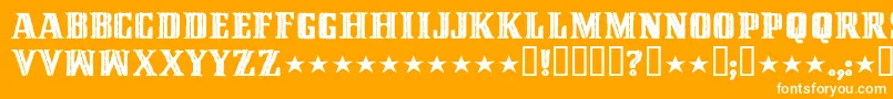 CinquentaMilMeticais-Schriftart – Weiße Schriften auf orangefarbenem Hintergrund