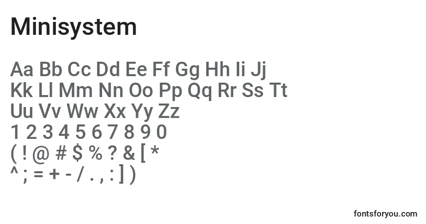 A fonte Minisystem – alfabeto, números, caracteres especiais
