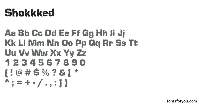 A fonte Shokkked (78327) – alfabeto, números, caracteres especiais