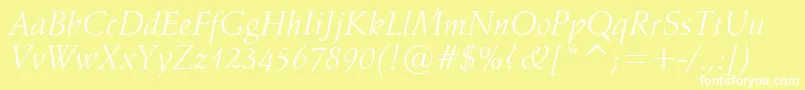 Vaniel1Italic-Schriftart – Weiße Schriften auf gelbem Hintergrund