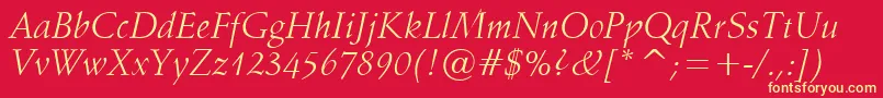 Fonte Vaniel1Italic – fontes amarelas em um fundo vermelho