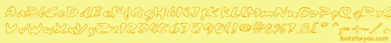 フォントFingerPaint1 – オレンジの文字が黄色の背景にあります。