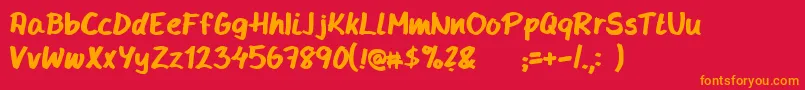 Handyhandy-Schriftart – Orangefarbene Schriften auf rotem Hintergrund
