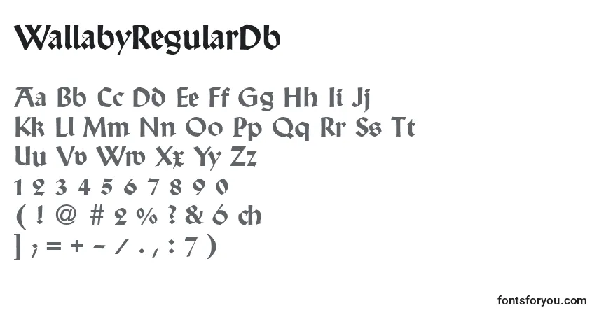 A fonte WallabyRegularDb – alfabeto, números, caracteres especiais