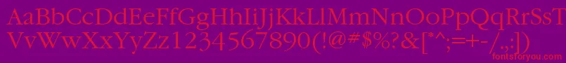 GaramondgttNormal-fontti – punaiset fontit violetilla taustalla