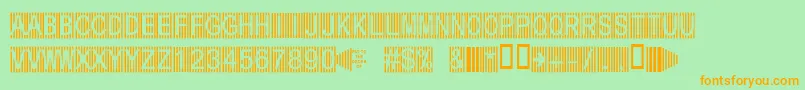 フォントSecure7a – オレンジの文字が緑の背景にあります。