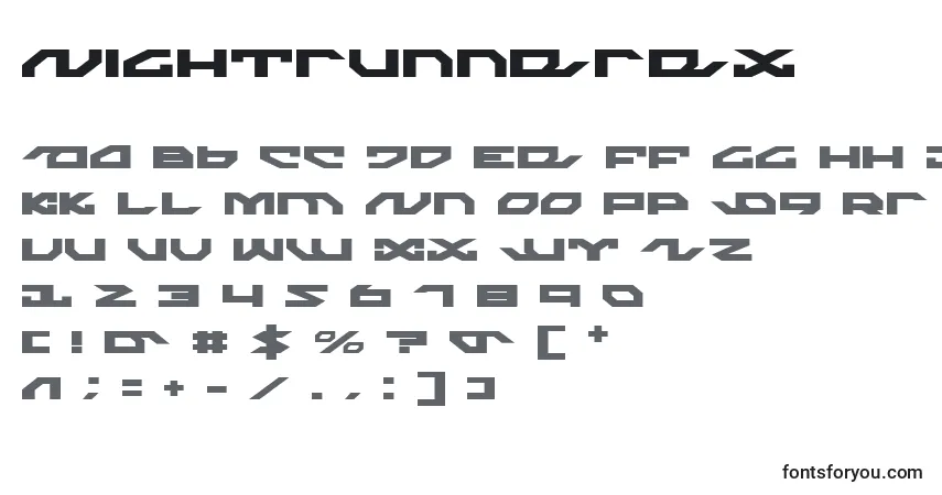A fonte Nightrunnerex – alfabeto, números, caracteres especiais