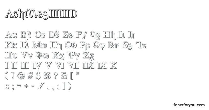Czcionka Achilles33D – alfabet, cyfry, specjalne znaki