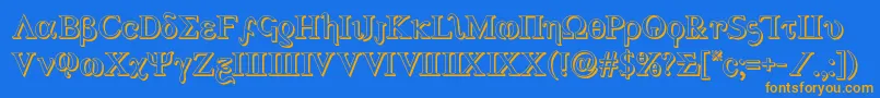 フォントAchilles33D – オレンジ色の文字が青い背景にあります。