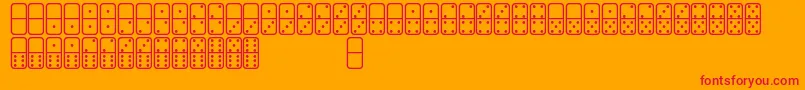 DominosSt-Schriftart – Rote Schriften auf orangefarbenem Hintergrund