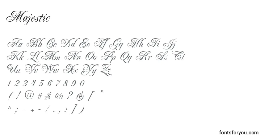 Schriftart Majestic – Alphabet, Zahlen, spezielle Symbole