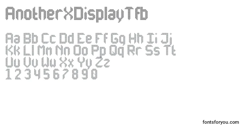 Czcionka AnotherXDisplayTfb – alfabet, cyfry, specjalne znaki