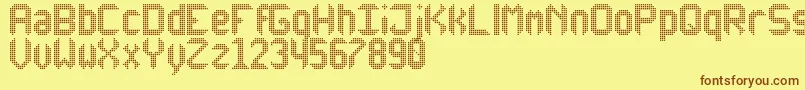 フォントAnotherXDisplayTfb – 茶色の文字が黄色の背景にあります。