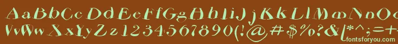 フォントAirdriedparmafont – 緑色の文字が茶色の背景にあります。