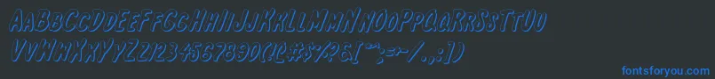 InternationalSuperHeroOut-Schriftart – Blaue Schriften auf schwarzem Hintergrund