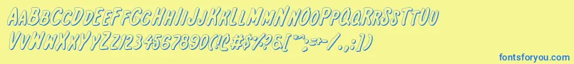 InternationalSuperHeroOut Font – Blue Fonts on Yellow Background