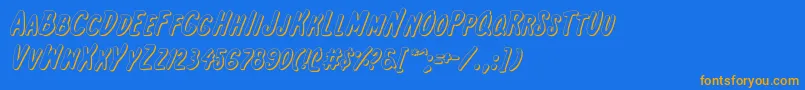InternationalSuperHeroOut-Schriftart – Orangefarbene Schriften auf blauem Hintergrund