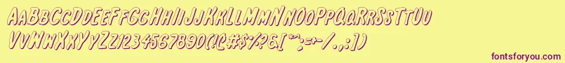 InternationalSuperHeroOut-Schriftart – Violette Schriften auf gelbem Hintergrund