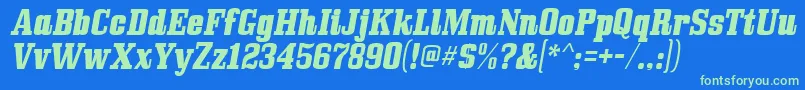 Bullpenitalicフォントについての詳細 フォントBullpenitalic – 青い背景に緑のフォント