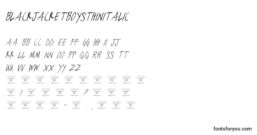 A fonte BlackjacketboysThinitalic (78371) – alfabeto, números, caracteres especiais