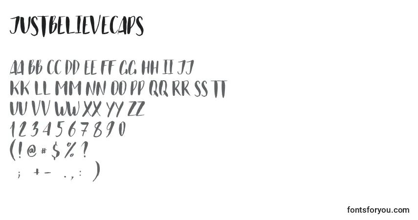 Schriftart JustBelieveCaps – Alphabet, Zahlen, spezielle Symbole