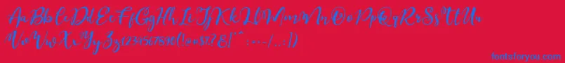 Esteh-Schriftart – Blaue Schriften auf rotem Hintergrund