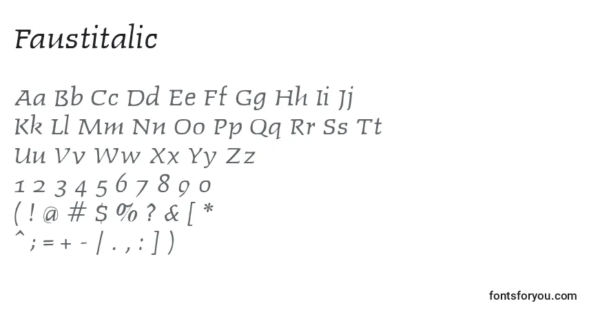 Czcionka Faustitalic – alfabet, cyfry, specjalne znaki