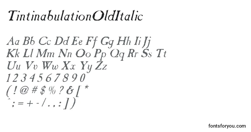 TintinabulationOldItalic Font – alphabet, numbers, special characters