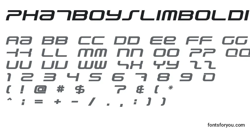 PhatboySlimBolditalicフォント–アルファベット、数字、特殊文字
