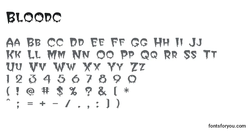 A fonte Bloodc – alfabeto, números, caracteres especiais