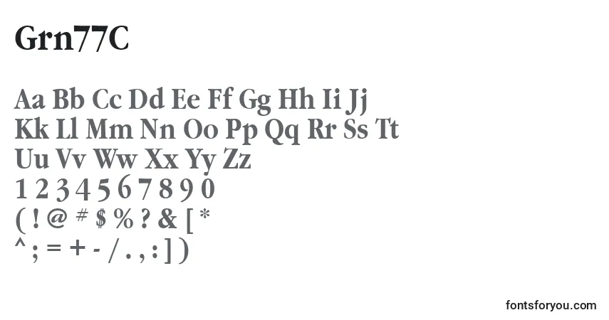 Czcionka Grn77C – alfabet, cyfry, specjalne znaki