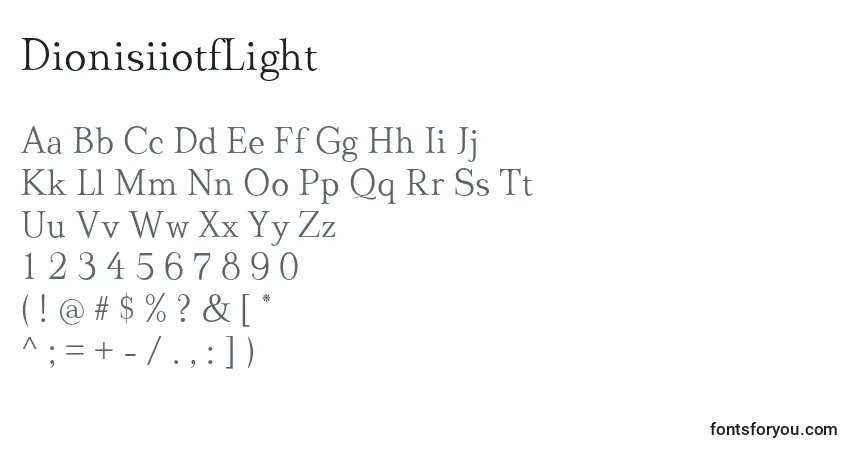 Schriftart DionisiiotfLight – Alphabet, Zahlen, spezielle Symbole