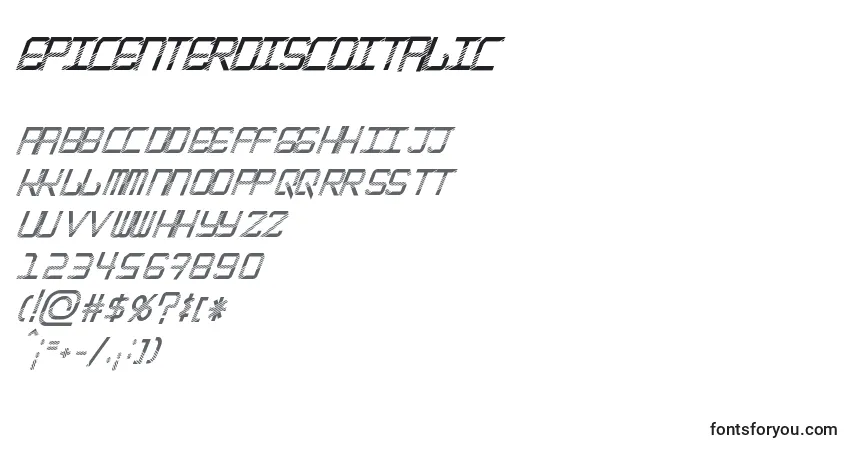 Czcionka EpicenterDiscoitalic – alfabet, cyfry, specjalne znaki