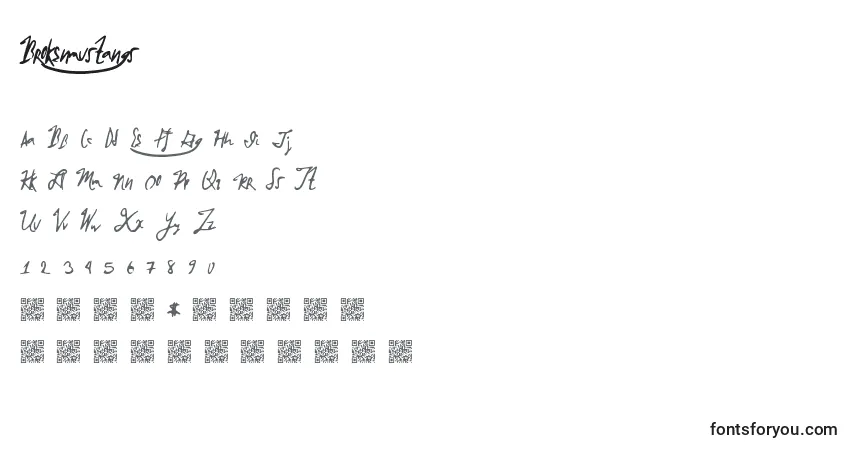 Schriftart Brokenmustangs – Alphabet, Zahlen, spezielle Symbole