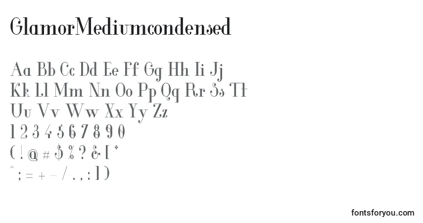 Schriftart GlamorMediumcondensed – Alphabet, Zahlen, spezielle Symbole