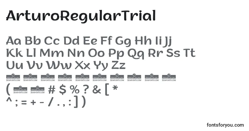 Fuente ArturoRegularTrial - alfabeto, números, caracteres especiales
